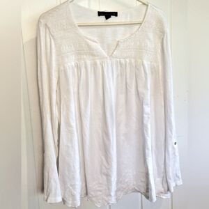 Gloria Vanderbilt White Long Sleeve Smocked Blouse XXL Very Good Condition